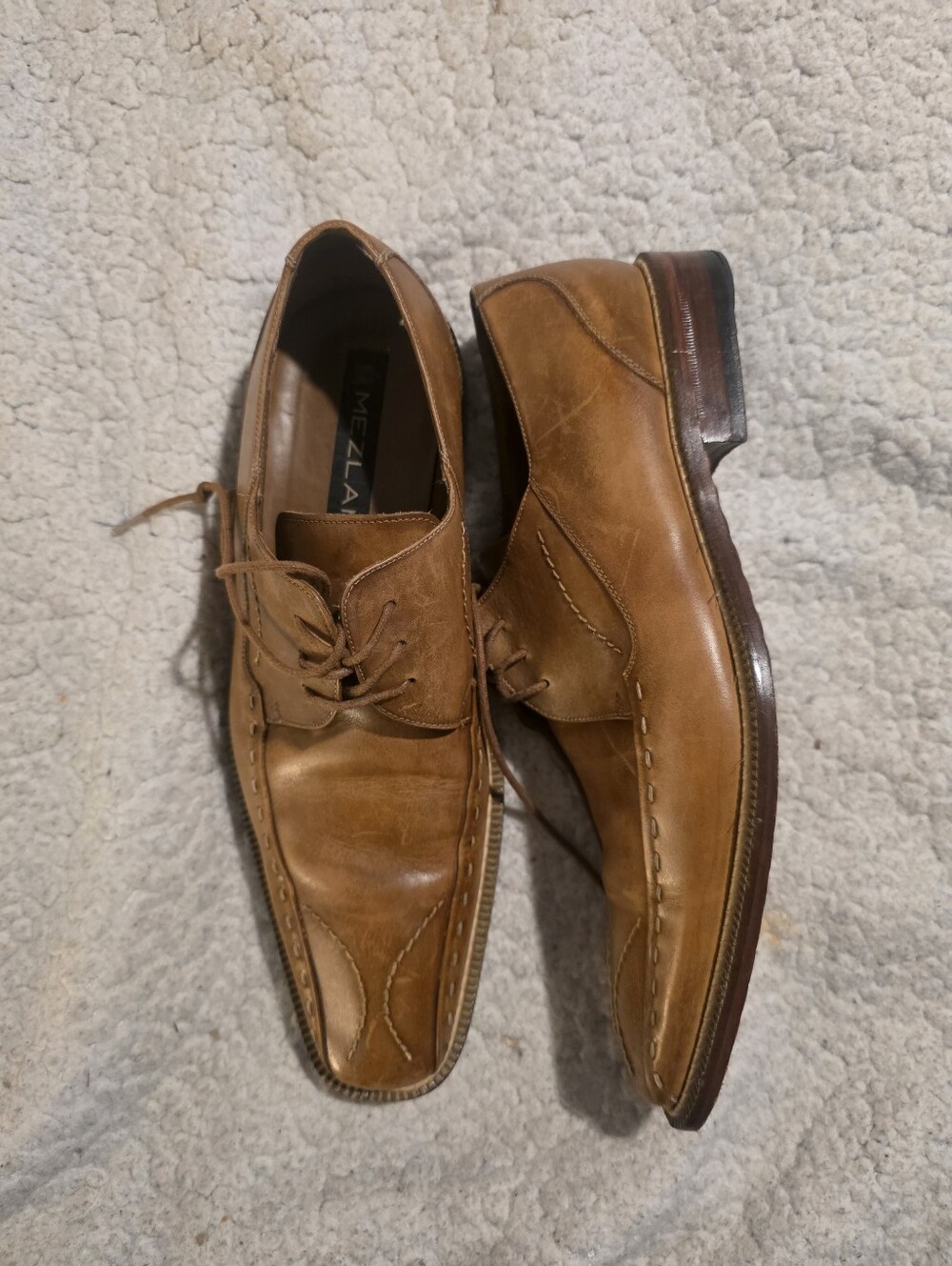 Mezlan Pino Mens 10.5 M Tan Leather Derby Oxford Shoes Made In Spain 393
